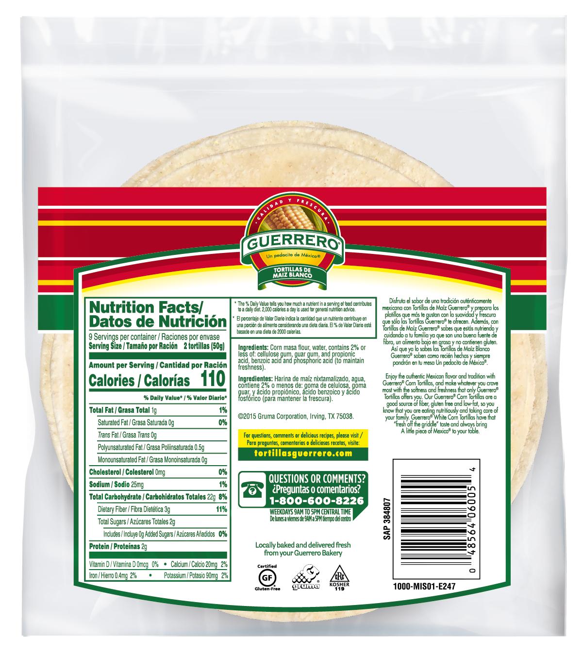 White Corn Tortillas Guerrero Tortillas