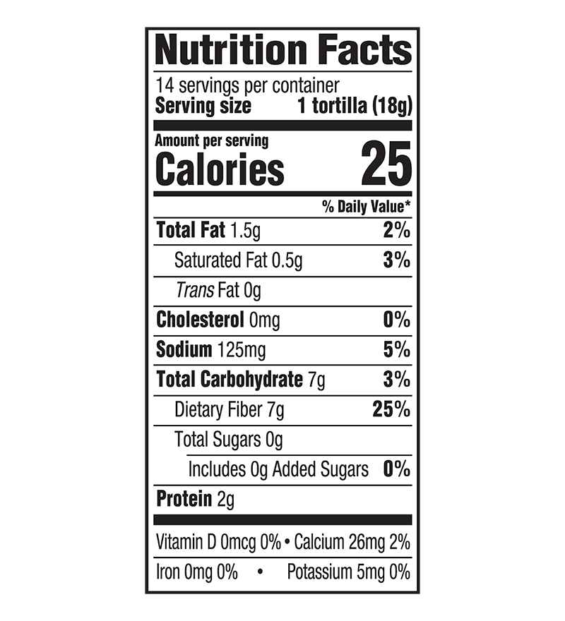 Mission Whole Wheat Tortilla Nutrition Label