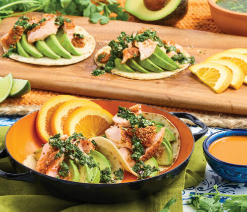 Citrus Cilantro Chimichurri Salmon Tacos