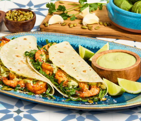 Pipián Verde Shrimp Tacos