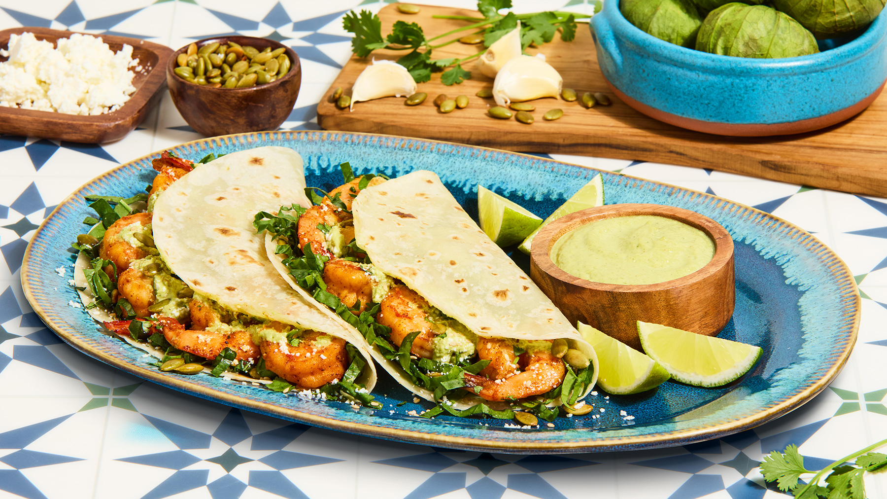 Pipián Verde Shrimp Tacos